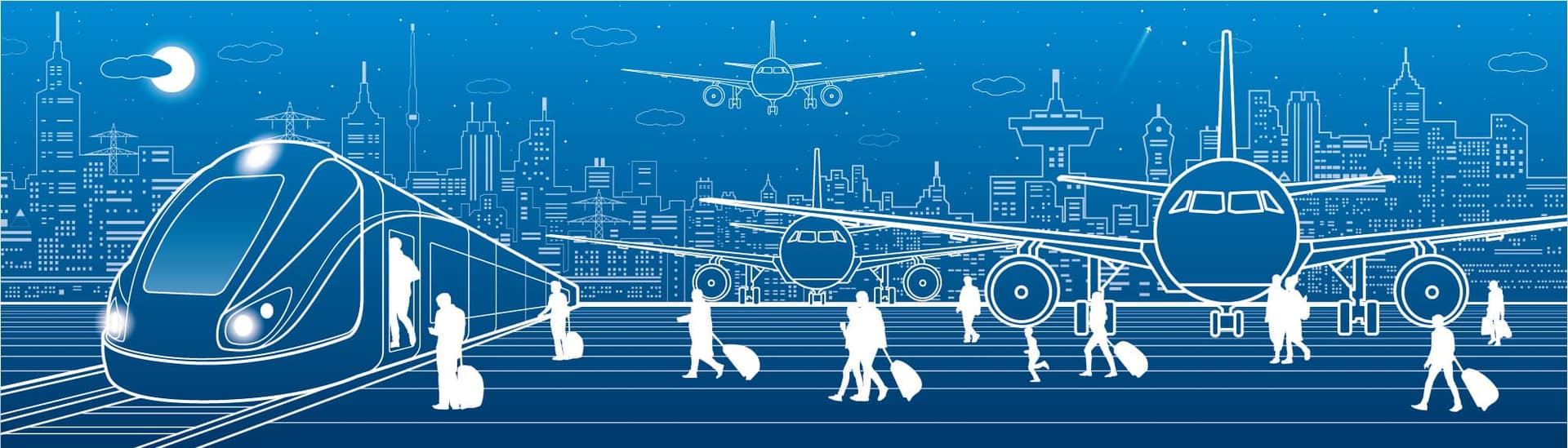 Train and aircraft connected through a city, the MODUS door-to-door journey